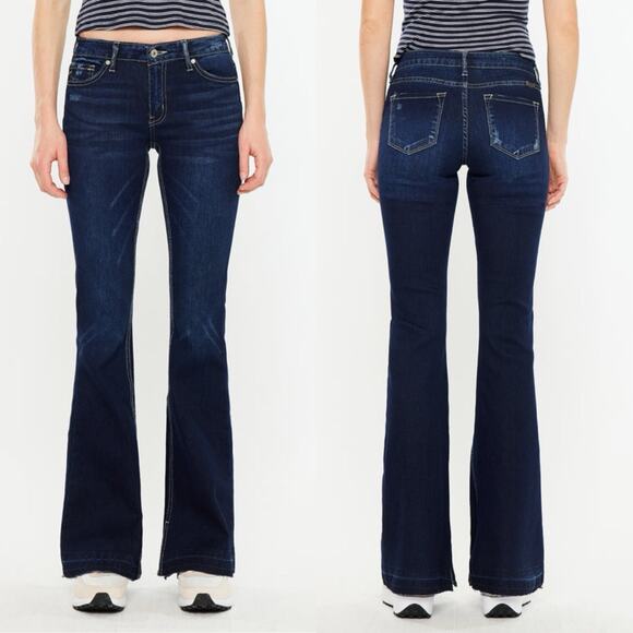 Kancan Heidi Midrise Flare Jeans Womens Size 26 Dark Wash Raw Hem - Picture 1 of 6